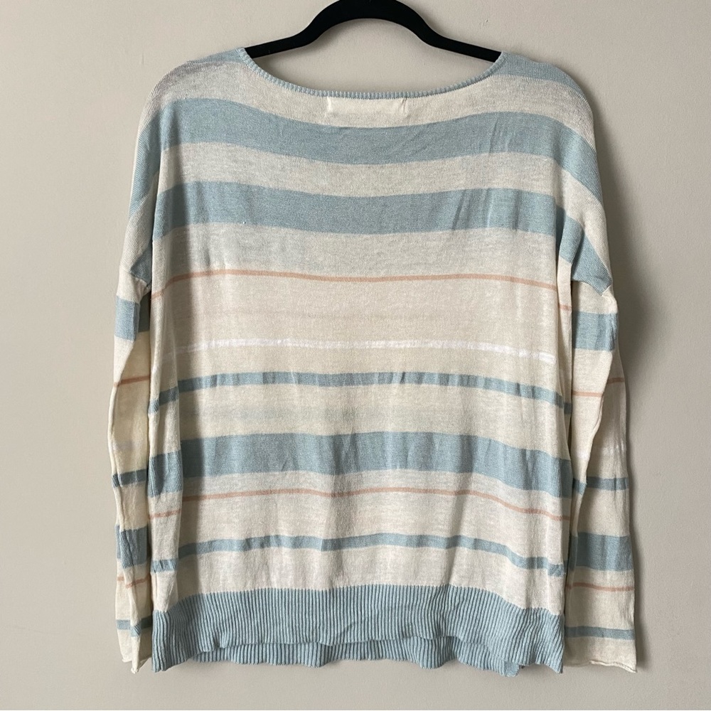 Sparrow Anthropologie Linen Boat Neck Sweater Cream Blue Stripes Size XS - Picture 7 of 9